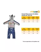 Baby Hoodie and Pant Set, Full Zipped, Grey-Blue, Cartoon Sewing Patch