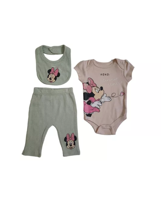 Baby Bodysuit Starter Set, Light Pink, Light Green , Fashion Minnie Mouse Print