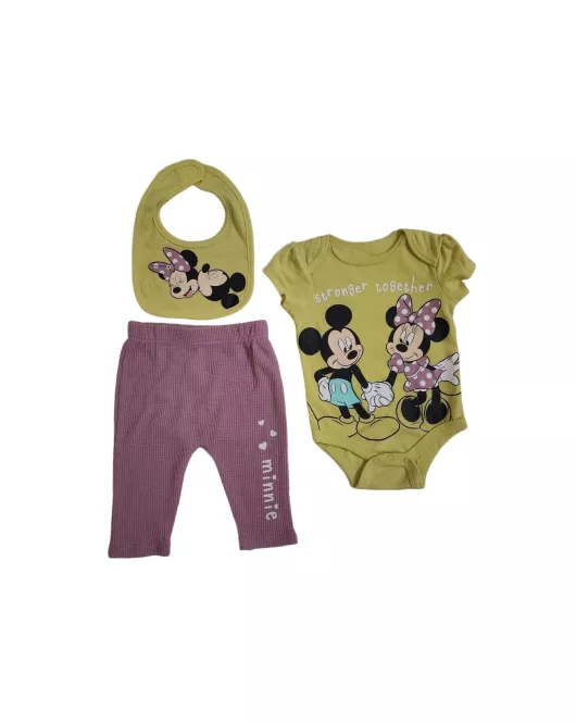 Baby Bodysuit Starter Set, Yellow, Purple , Fashion Mickey & Minnie Mouse Print