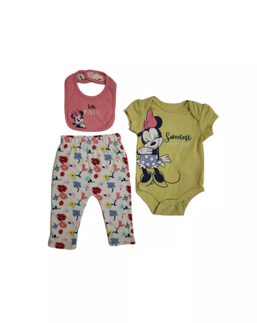 Baby Bodysuit Starter Set, Yellow, White , Fashion Minnie Mouse Print