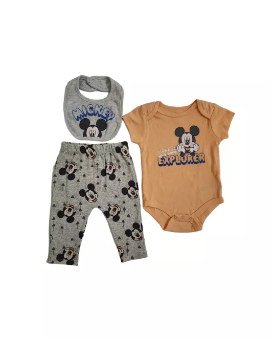 Baby Bodysuit Starter Set, Light Orange, Light Grey, Fashion Mickey Mouse Print