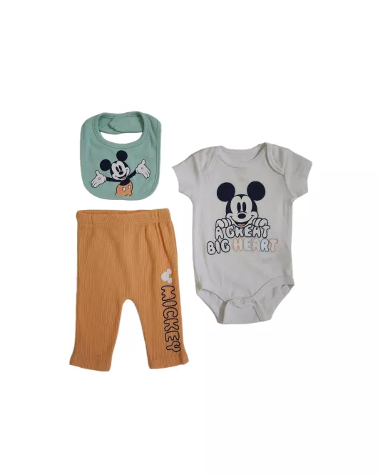 Baby Bodysuit Starter Set, White, Orange, Fashion Mickey Mouse Print