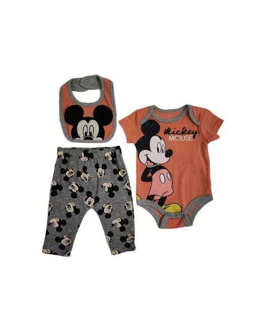 Baby Bodysuit Starter Set, Orange, Grey , Fashion Mickey Mouse Print