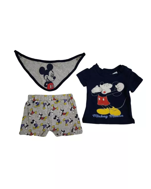 Baby Bodysuit Starter Set, Dark Blue, Light Grey, Fashion Mickey Mouse Print