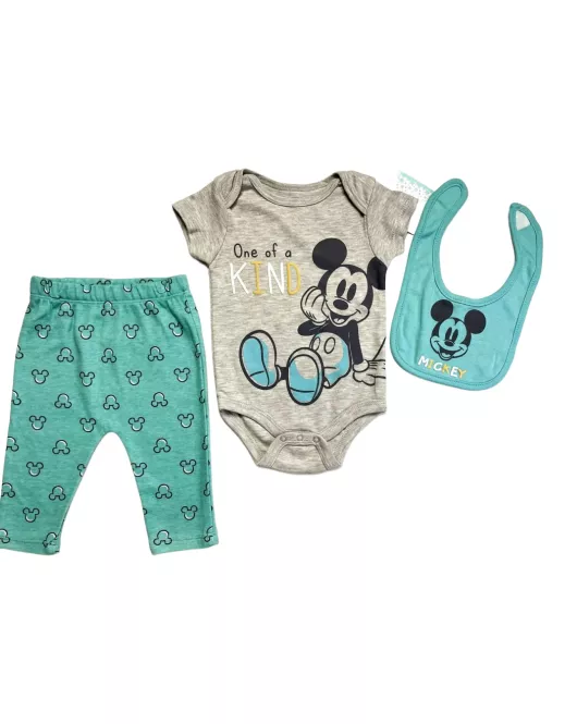 Baby Bodysuit Starter Set, Light Green, Light Grey, Fashion Mickey Mouse Print