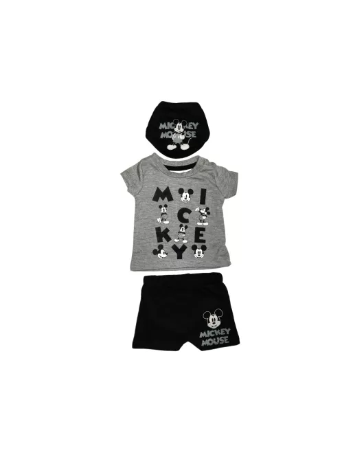 Baby Bodysuit Starter Set, Black, Light Grey, Fashion Mickey Mouse Print