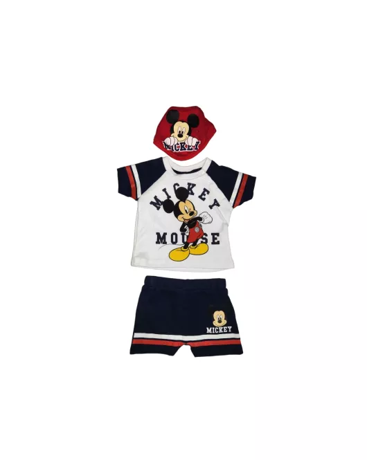 Baby Bodysuit Starter Set, Dark Blue, White, Red, Fashion Mickey Mouse Print