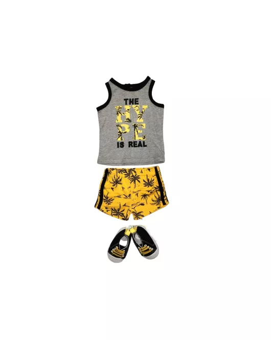 Baby Bodysuit Starter Set, Yellow, Grey, Fashion Island Print