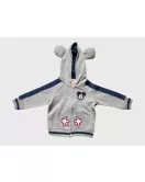 Baby Hoodie and Pant Set, Full Zipped, Grey-Blue, Cartoon Sewing Patch