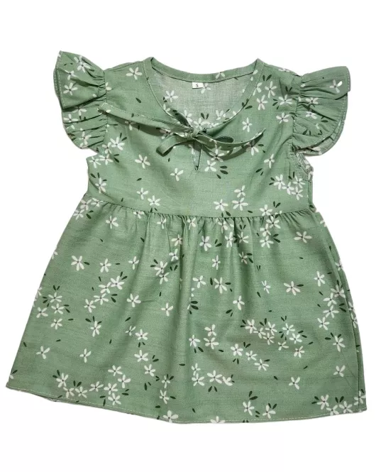 Baby Ruffle Sleeve Dress - Cambridge Blue Colour, Fashion Flower Print