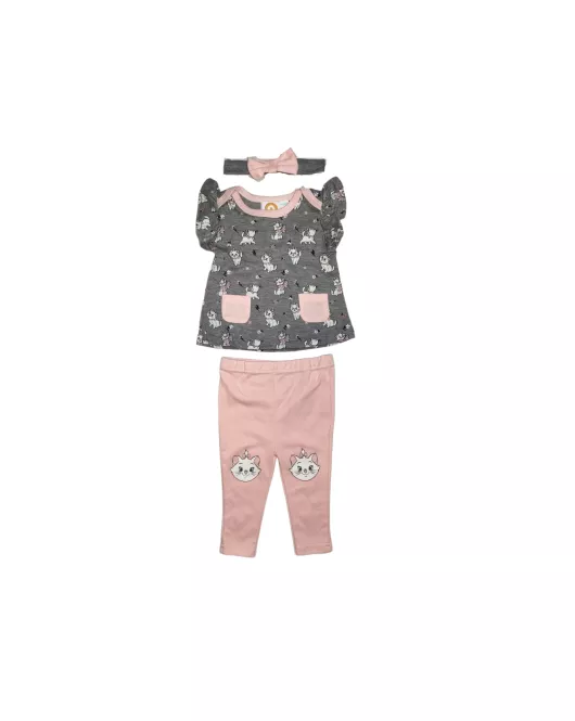 Baby Bodysuit Starter Set, Grey, Peach , Fashion Kitty Print