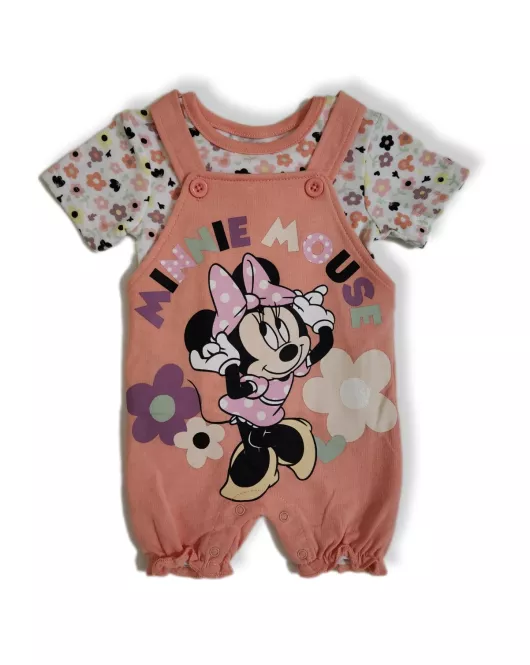 Baby Overalls/Dungarees Set, Peach, White - Minnie Mouse