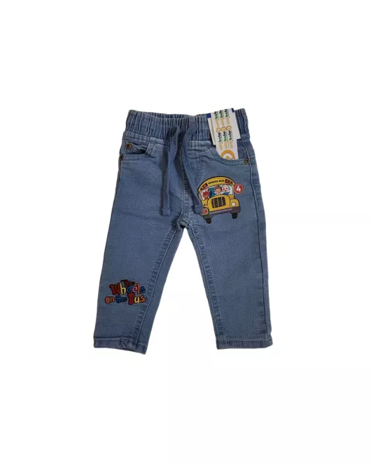 Baby Jeans - Stretch Denim, Elasticated Waist, Light Blue, Cocomelon Print & Embroidery