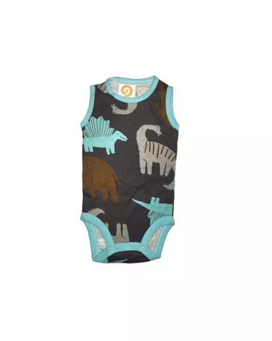 Baby Romper Sleeveless, Dim Gray, Fashion Dino Print