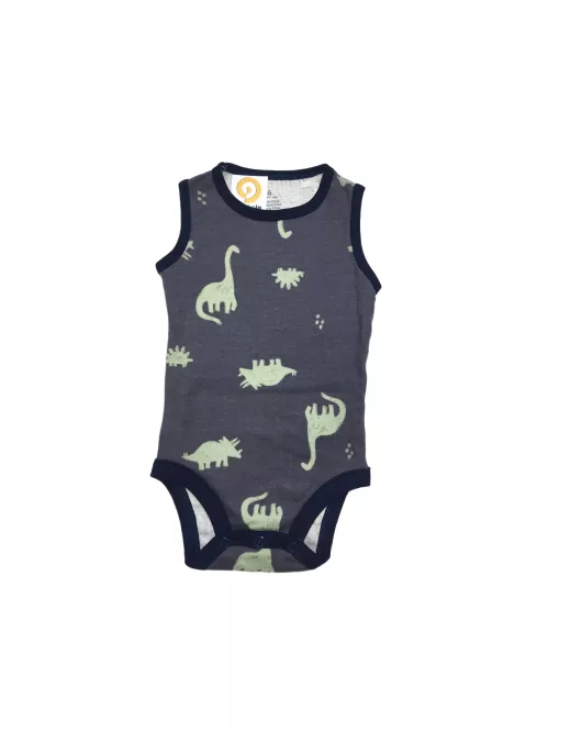 Baby Romper Sleeveless, Slate Gray, Fashion Dino Print