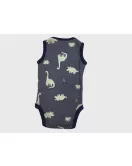 Baby Romper Sleeveless, Slate Gray, Fashion Dino Print