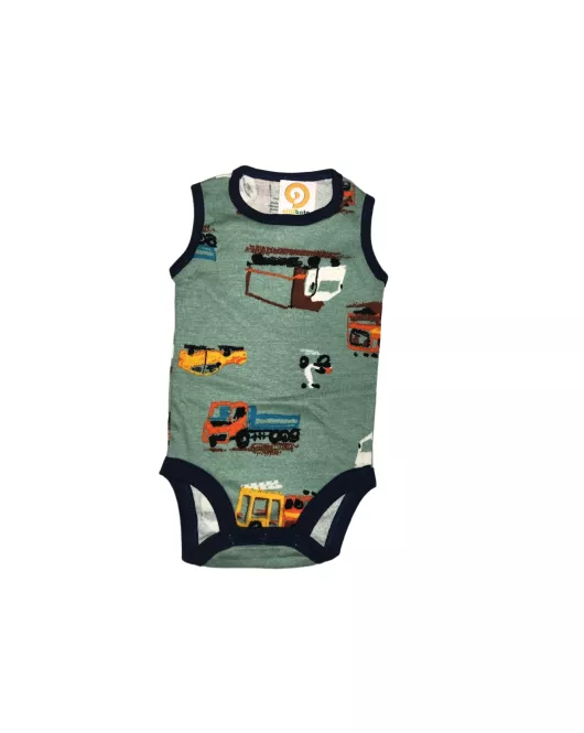 Baby Romper Sleeveless, Turquoise Green, Fashion Truck Print