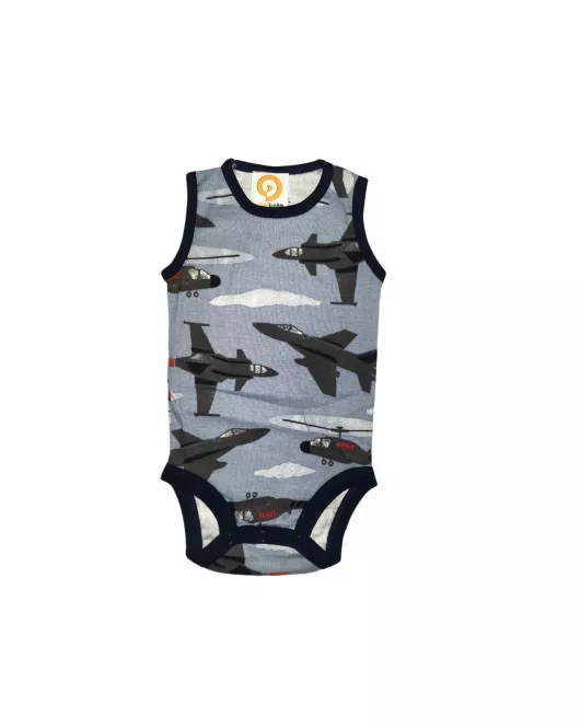 Baby Romper Sleeveless, Wild Blue Yonder, Fashion Aircraft Print