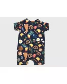 Baby Romper Short Sleeve, Dark Blue Colour- Fashion Animal Print