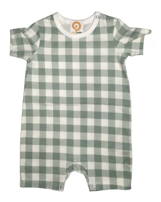 Baby Romper Short Sleeve, Light Green Colour- Fashion Checker Print