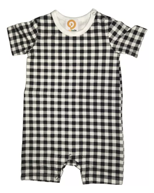 Baby Romper Short Sleeve, Black White Colour- Fashion Checker Print