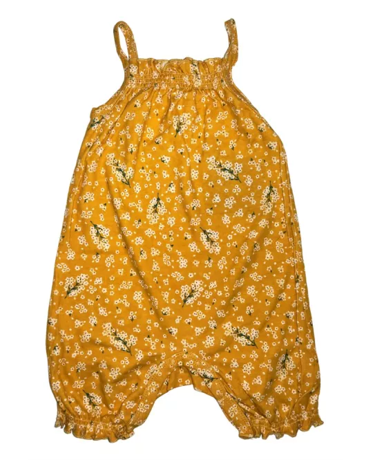 Baby Romper Sleeveless, Amber Colour, Fashion Flower Print