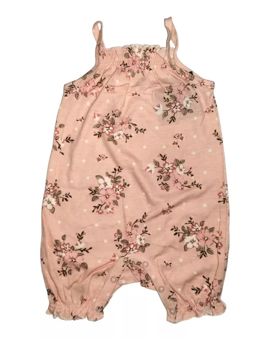 Baby Romper Sleeveless, Melon Colour, Fashion Flower Print