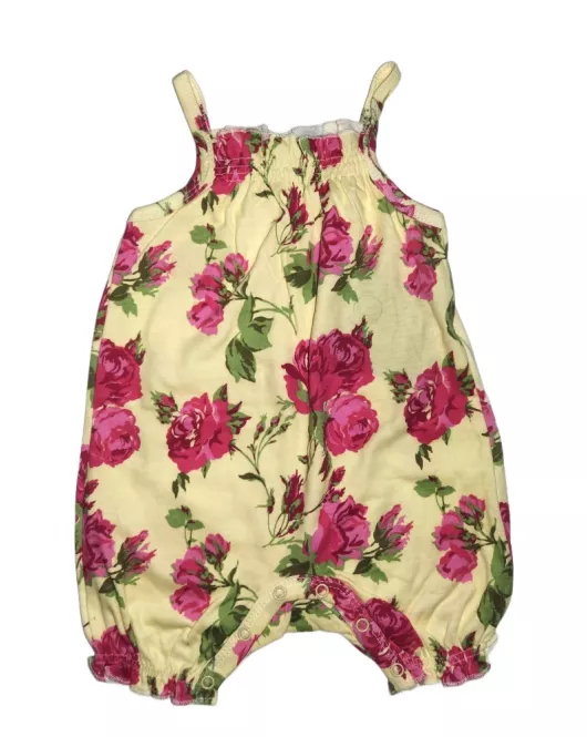 Baby Romper Sleeveless, Light Yellow Colour, Fashion Flower Print