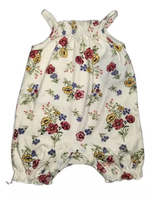 Baby Romper Sleeveless, Old Lace Colour, Fashion Flower Print