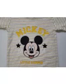 Baby Romper Short Sleeve Mixed Stripe, Yellow, White - Fashion Mickey Mouse Print