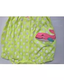 Baby Romper Ruffle Sleeve Button-up , White Colour Dotted,Green, Cartoon Embroidery