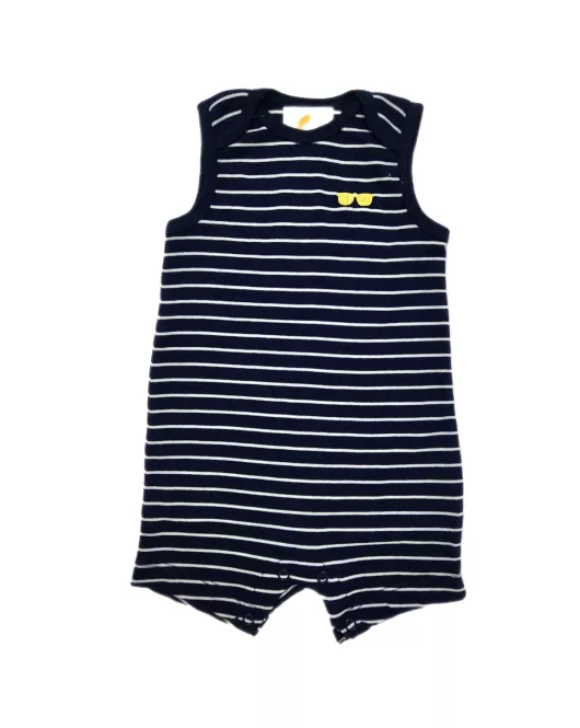 Baby Romper Sleeveless Mixed Stripe, Dark Blue, White - Fashion Embroidery