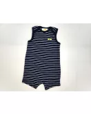 Baby Romper Sleeveless Mixed Stripe, Dark Blue, White - Fashion Embroidery