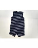 Baby Romper Sleeveless Mixed Stripe, Dark Blue, White - Fashion Embroidery