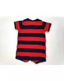 Baby Romper Short Sleeve Button Up, Mixed Stripe - Red, Blue - Cartoon Embroidery