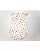 Baby Romper Ruffle Sleeve Button-up , White Cream With Ice Cream Print