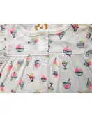 Baby Romper Ruffle Sleeve Button-up , White Cream With Ice Cream Print