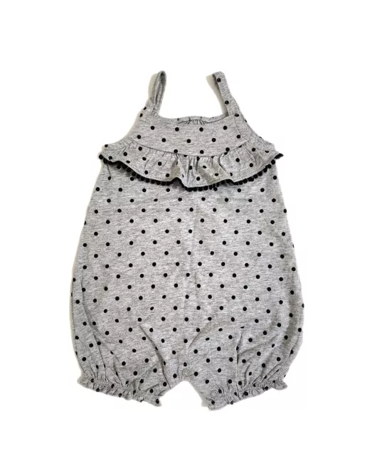 Baby Romper Sleeveless Ruffle Chest, Grey Colour With Black Dotted