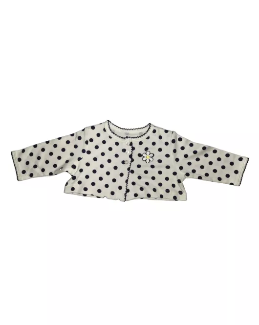 Baby Long Sleeve Crop Top Cardigan, White , Dotted Dark Blue , Fashion Flower Embroidery