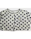 Baby Long Sleeve Crop Top Cardigan, White , Dotted Dark Blue , Fashion Flower Embroidery