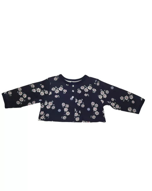 Baby Long Sleeve Crop Top Cardigan, Dark Blue , Fashion Flower Print