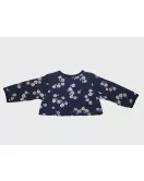 Baby Long Sleeve Crop Top Cardigan, Dark Blue , Fashion Flower Print