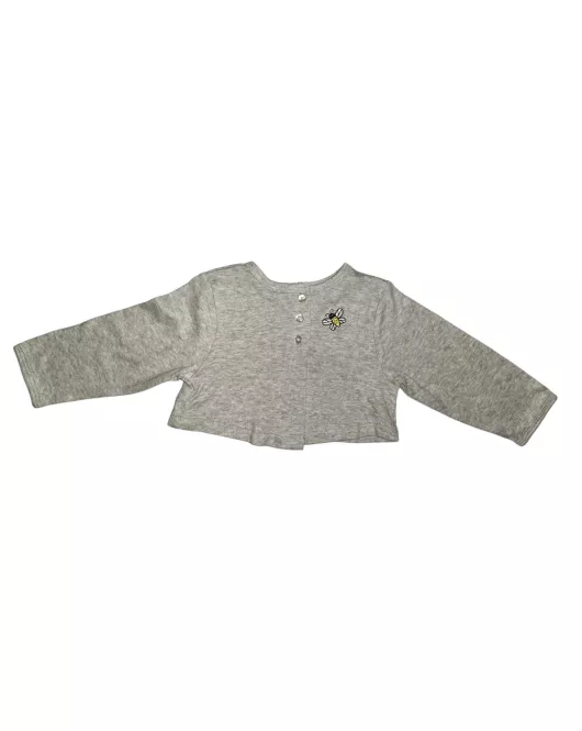 Baby Long Sleeve Crop Top Cardigan, Grey , Fashion Bee Embroidery