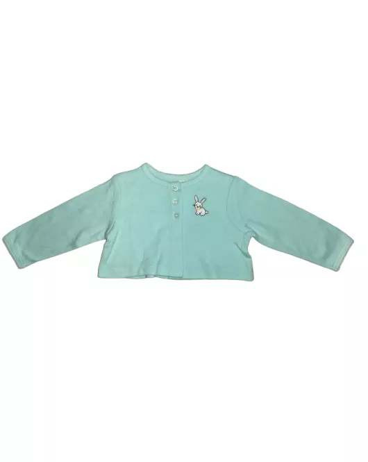 Baby Long Sleeve Crop Top Cardigan, Light Green , Fashion Rabbit Embroidery