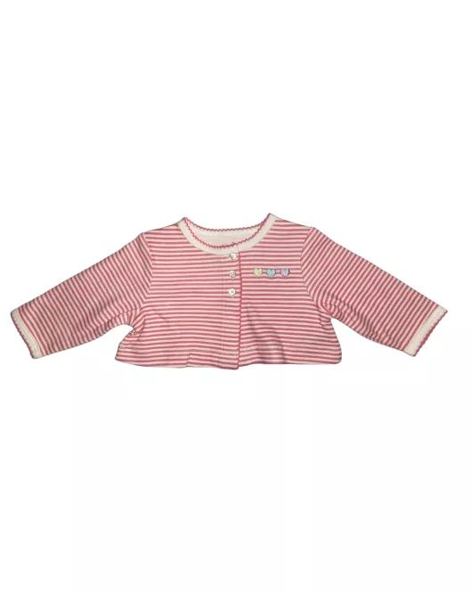 Baby Long Sleeve Crop Top Cardigan, Pink White Mixed Stripe , Fashion Love Embroidery