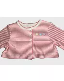 Baby Long Sleeve Crop Top Cardigan, Pink White Mixed Stripe , Fashion Love Embroidery