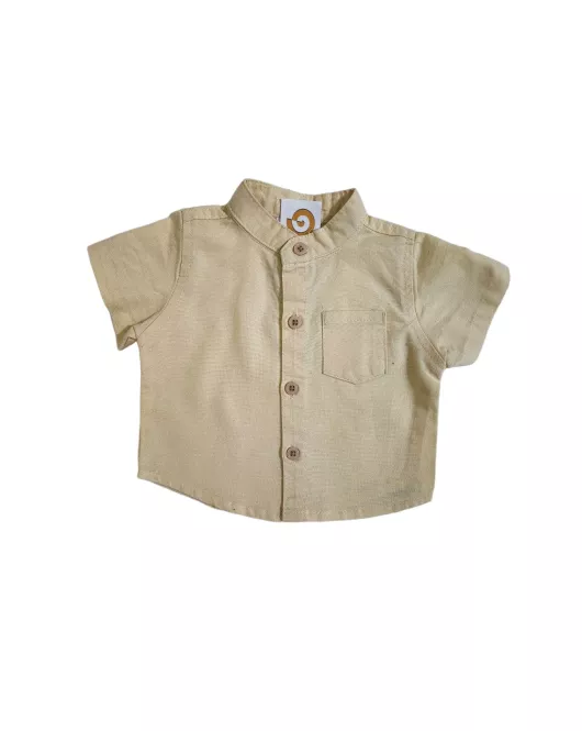 Baby Short Sleeve , Mandarin Collar - Cream