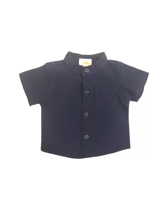 Baby Short Sleeve , Mandarin Collar - Dark Blue