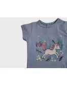 Baby Round Neck Short Sleeve T-Shirt, Sky Blue, Fashion Cartoon Print