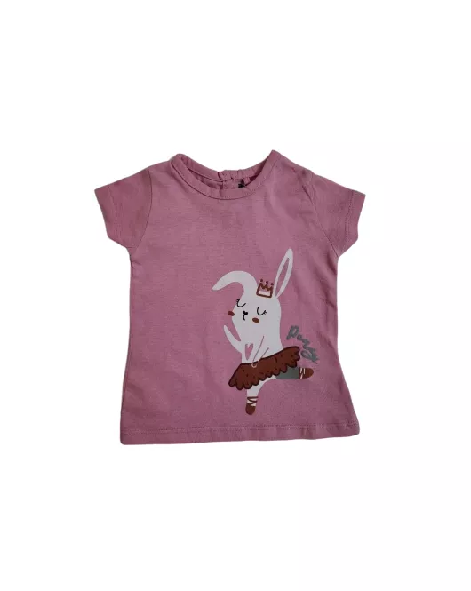 Baby Round Neck Short Sleeve T-Shirt, Pink, Fashion Cartoon Print